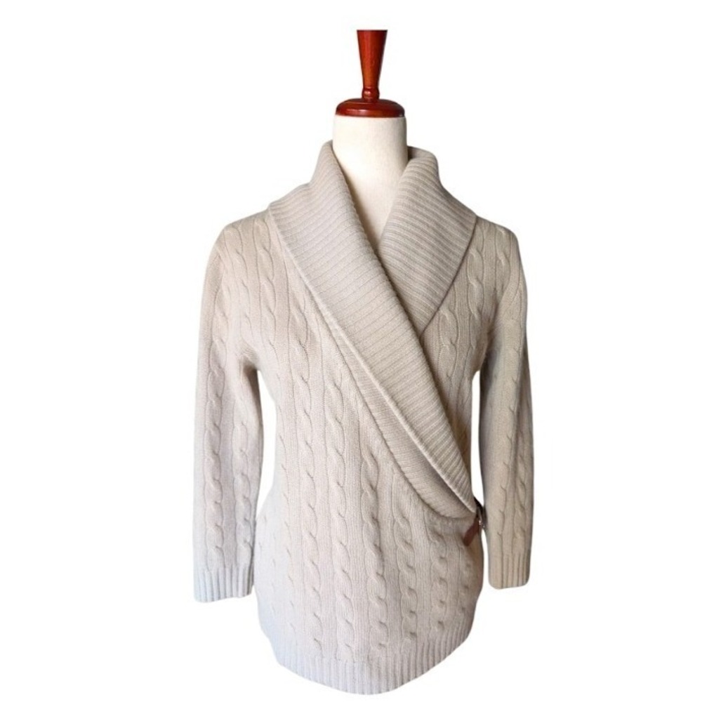 Ralph Lauren Black Label Womens 100% Cashmere Cable Knit Wrap Shawl Sweater SZ L